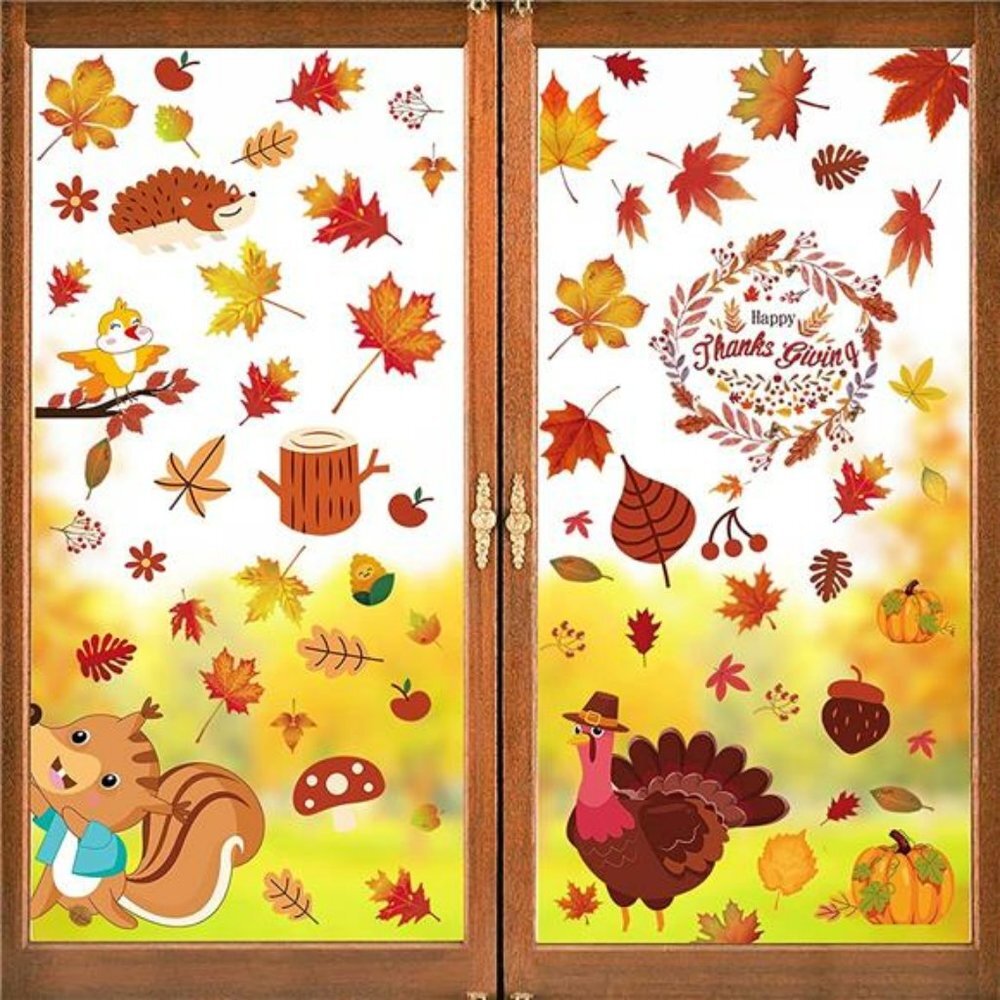 197 Pcs Fall Décor Leaves Window Clings -Fall Decorations for Home